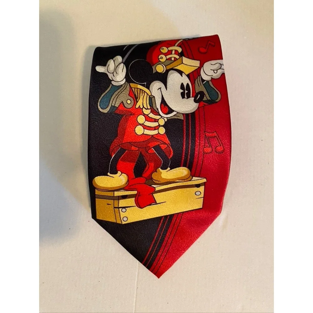 Mickey Unlimited Disney Mickey Mouse Bandleader Red Black Silk Feel Necktie